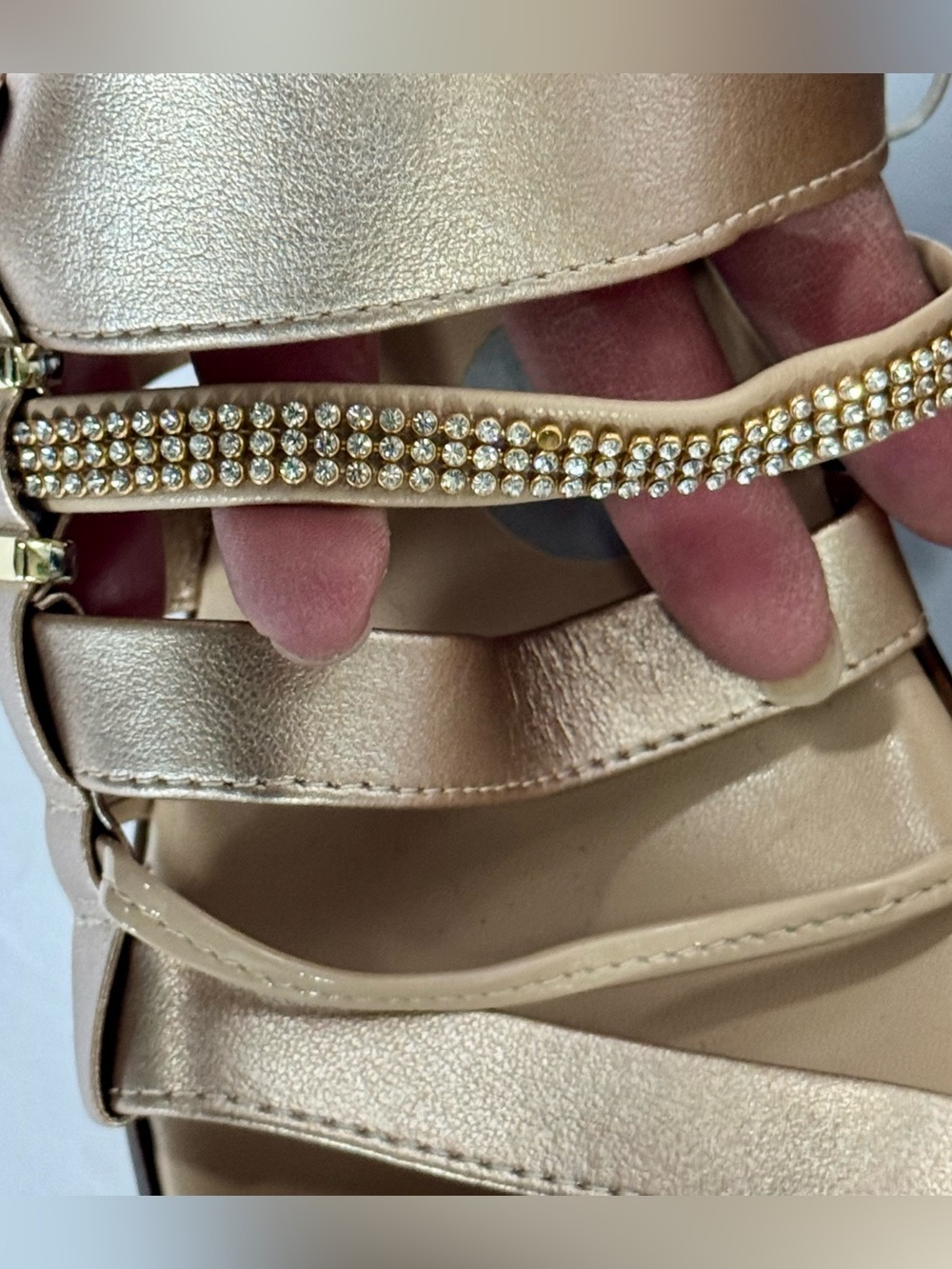 Italian Shoemakers Metallic Gold Wedge Sandals with Rhinestone Straps - Picture 4 of 14